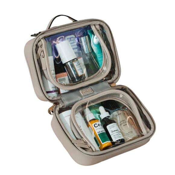 New CALPAK Mini Clear Cosmetics Case Stone with dust bag 8" x 6" x 4" - Picture 5 of 5